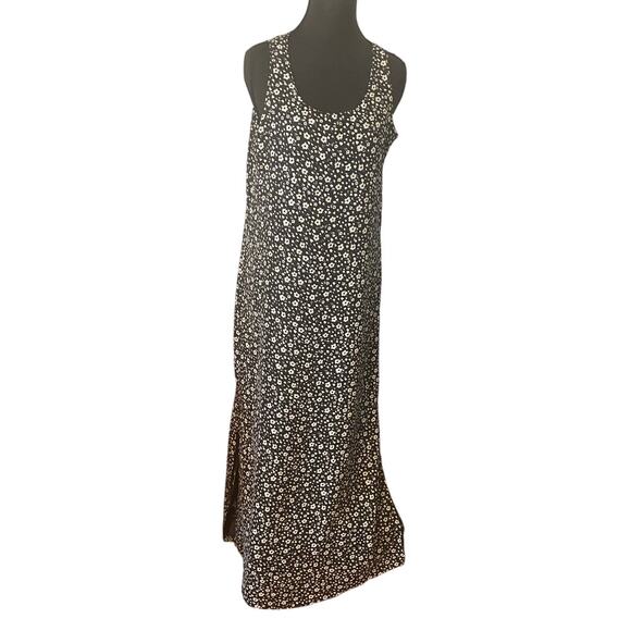 Y2K 90s Reversible Black Floral Maxi Dress Sleeveless Med Soft Grunge Indie - Picture 3 of 6